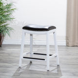 24" Counter Stool, White Finish, Black Leather Seat B04660613