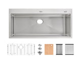 Stainless Steel Kitchen Sink, 36x22 Single Bowl, Overmount Handmade Sink in Brushed, with Cutting 11762883