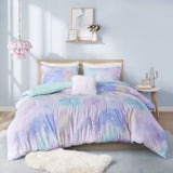Twin/Twin XL Watercolor Tie Dye Printed Comforter Set with Throw Pillow B03595945