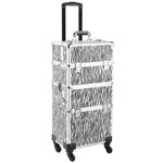 ZUN 3 in 1 Aluminum Cosmetic Makeup Case Tattoo Box White Zebra Print 25171058