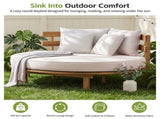 Outdoor Acacia Wood Round Daybed, Patio Lounger with Curved Slatted Backrest, Cushion and 4 N717P453341A