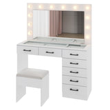Vanity Desk Set with Large Lighted Mirror and Powre Outlet, Glass Top Makeup with 7 Drawers, 12265126