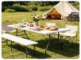 White 71 Inch Portable Foldable Camping Table, HDPE Waterproof Easy Clean Plastic Outdoor Table with 91146547