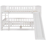 ZUN Bunk Bed with Slide,Full Over Full Low Bunk Bed with Fence and Ladder for Toddler Kids Teens White 37938086