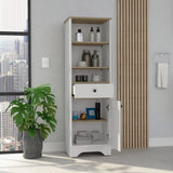 ZUN Linen Single Door Cabinet 55" H, Three External Shelves, One Drawer, Two Interior Shelves, Light Oak B097133112