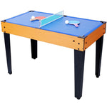 ZUN 5-in-1 Multi-Game Table - Billiards, Push Hockey, Foosball, Ping Pong, and Basketball brown /blue W465P164156