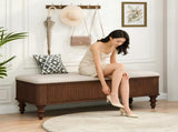 50.8-inch Multi-Functional Ottoman Bench-Solid Rubberwood Bed End Bench with Linen Seat, W5819P481607