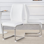 ZUN Luxury Simple Arch Chair - Set of 2 White PU Material High Resilience Dining Chair with Arched Metal W1151P154869