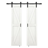 ZUN 42 in. x 84 in. Sliding Double Barn Door with 7FT Barn Door Hardware Kit ,K Frame,MDF+Solid Wood 60324949