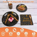 ZUN 201PCS Black Gold Birthday Party Supplies For 25 Guests Happy Birthday Disposable Dinnerware Set 83891803