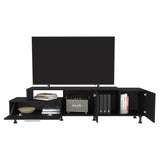 Athol 69" Wide Two-Tier Tv Stand Black with one pull-down door cabinet, one double-door cabinet and B200P286968
