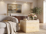 Light Tan Square MGO Side Table, Faux Travertine Textured Accent End Table, Pre-Assembled Non-KD N770P473013L