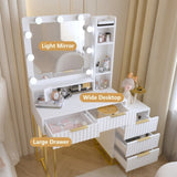 ZUN Makeup Vanity Desk with Mirror and Lights, Vanity Table, 5 Drawers, Side Cabinet, Storage Shelves 93599304