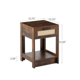 15.75" Rattan End table with drawer, Modern nightstand, side table for living room, bedroom,Rustic W126573109