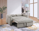 Luelle 57"W Gray Corduroy Convertible Sleeper Loveseat with Cupholders, USB Ports, Magazine Pockets, B061P296419