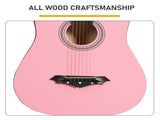 Matte Pink 38-inch Acoustic Guitar with Picks, Strings, Capo, Case, Tuner, and Strap 05427433