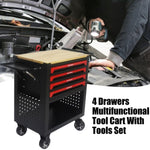 ZUN 4 DRAWERS MULTIFUNCTIONAL TOOL CART WITH TOOL SET AND WOODEN TOP W110284297