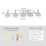 Brushed Nickel Finish Vintage Crystal Vanity Light - Elegant 5-Light Bathroom Mirror Fixture with W1340P206725