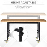 ZUN 59" Garage Work Bench with Wheels, Height Adjustable Legs, Bamboo Tabletop Workstation Tool Table 84066089