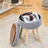 Round Ottoman with Storage Multifunctional Cotton Knitted Vanity Stool Footrest Stool for Living 03308454