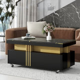 ZUN Contemporary Coffee Table with Faux Marble Top, Rectangle Cocktail Table with 82655410