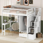 ZUN Twin size Loft Bed with Bookshelf,Drawers,Desk,and Wardrobe-White 57270378