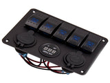 Quality 5 Gang On-Off LED Waterproof Circuit Rocker Toggle Switch Panel 2USB 26908959