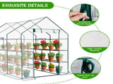 Large Walk-In Greenhouse with PE Cover, 12-Shelf Indoor Outdoor Garden Plant Shelves, Roll-Up Door & 98636468