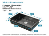 Stainless Steel Kitchen Sink, 30x19 Single Bowl, Undermount Handmade Sink in Black, with US 75544221