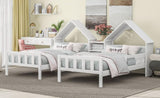 Double Twin Size Platform Bed with House-shaped Headboard and a Built-in Nightstand, White WF306928AAK