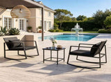 3-Piece Outdoor Wicker Rocking Chair Set, Patio Conversation Furniture with Tempered Glass Side 11188806