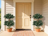 Set of 2 36" Artificial Boxwood Topiary Trees with Flowers, Indoor Outdoor Faux Plants 33264866