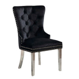 Contemporary Black Color Flannelette 2pcs Side Chairs Button-Tufted Upholstered Dining Chairs B011P208974