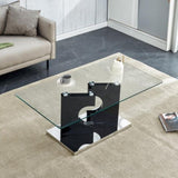 ZUN A rectangular modern and fashionable coffee table with tempered glass tabletop and black MDF legs. W1512P245578