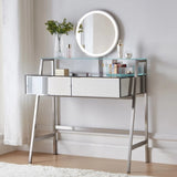 ZUN 33.9" Mirrored Makeup Vanity Desk with Mirror and Lights, Mirrored Console Vanity Table with 2 Big 30674690