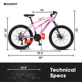 ZUN S24103 24 inch Mountain Bike for Teenagers Girls Women, Shimano 21 Speeds with Dual Disc Brakes and W1856107363