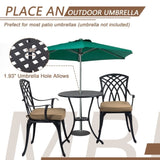 ZUN 3 Piece Bistro Table Set Cast Aluminum Outdoor Patio Furniture with Umbrella Hole and Grey Cushions W2505P151716