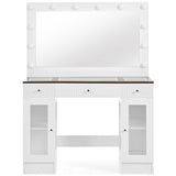 43.3" Vanity Desk with Large Mirror Hollywood Bulbs, Modern Glass Top Makeup Vanity with Drawers 24006869