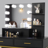 ZUN FCH Large Vanity Set with 10 LED Bulbs, Makeup Table with Cushioned Stool, 3 Storage Shelves 2 16283286