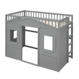 ZUN Twin Size House Loft Bed With Ladder-Gray 78621187