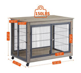 Furniture Style Dog Crate Side Table on Wheels with Double Doors and Lift Top.Grey,38.58''w x W116291737