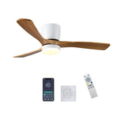 52 inch White Wood Ceiling Fans Lights and Remote, Modern Flush Mount Low Profile Ceiling Fan W2352P309353