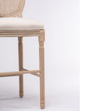 French Country Wooden Barstools Rattan Back With Upholstered Seating , Beige and Natural ,Set of 2 W162290987