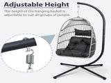 Foldable Hanging Egg Chair with Stand and Pillow, HDPE Rattan and Heavy Duty Aluminum-Steel Frame, W2500P369668