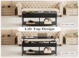 Lift Top Coffee Table with Storage 39" Center Table with Hidden Compartment & 2 Shelves Farmhouse, 60412506