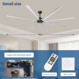 96" Ceiling Fan with Light and Remote Control, 6-Speed Noiseless Reversible DC Motor, 8 Durable W2878P254297