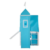 Twin Size Loft Bed with Slide Blue Tent and Tower - Blue WF532005AAC