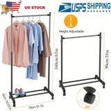 ZUN Garment Racks 3ft-5.18ft Height Adjustable Clothes Stand Foldable Clothes Hanger w/ Wheels Storage 59687862