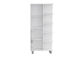 Mott 63" H Linen Bathroom Cabinet with Seven Open Shelves, One Drawer and four legs,White B097P167431