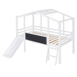 ZUN Twin Size Loft Bed with Ladder and Slide, House Bed with Blackboard and Light Strip on the Roof, WF307450AAK